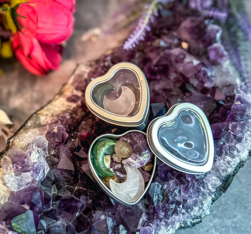 3 Crystal Moon Gift Set in a Heart Shaped Box