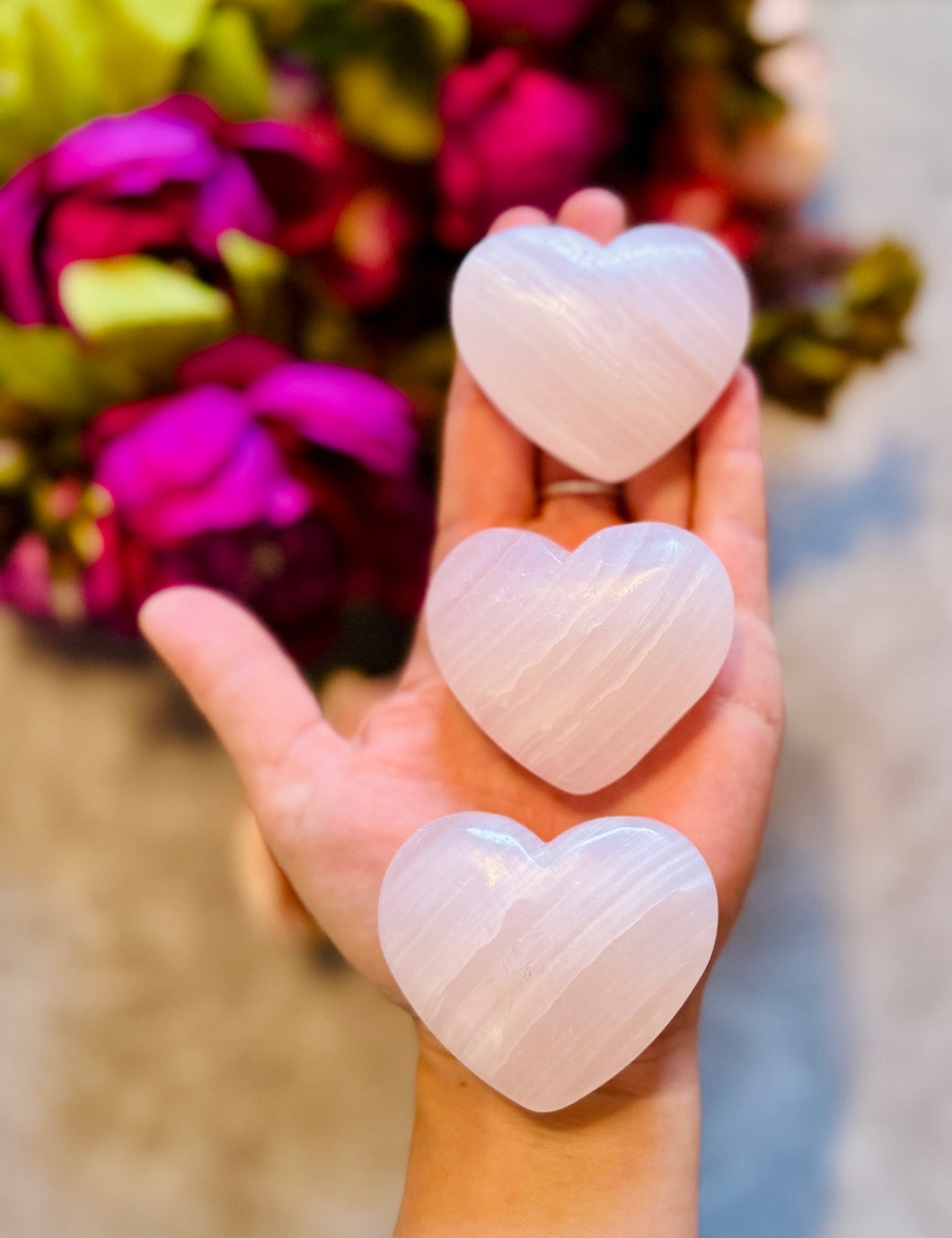 Pink Calcite Hearts, Valentines Day Crystal Hearts, Glows Orange/Pink under UV, Fluorescent Minerals