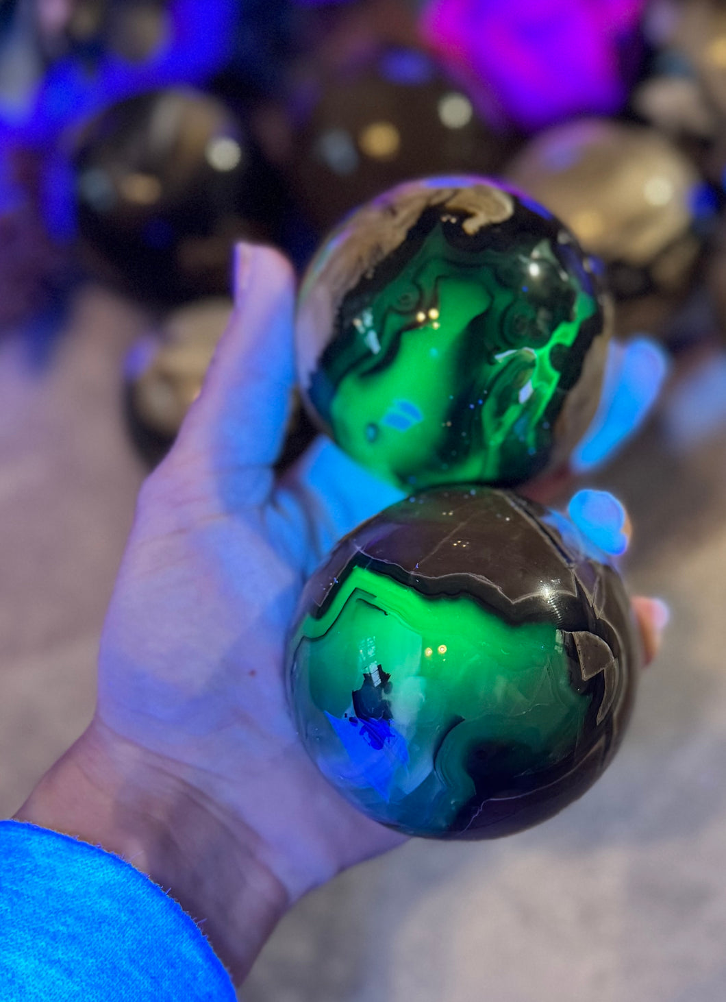 Volcano Agate Crystal Spheres, UV Fluorescent Crystal Balls