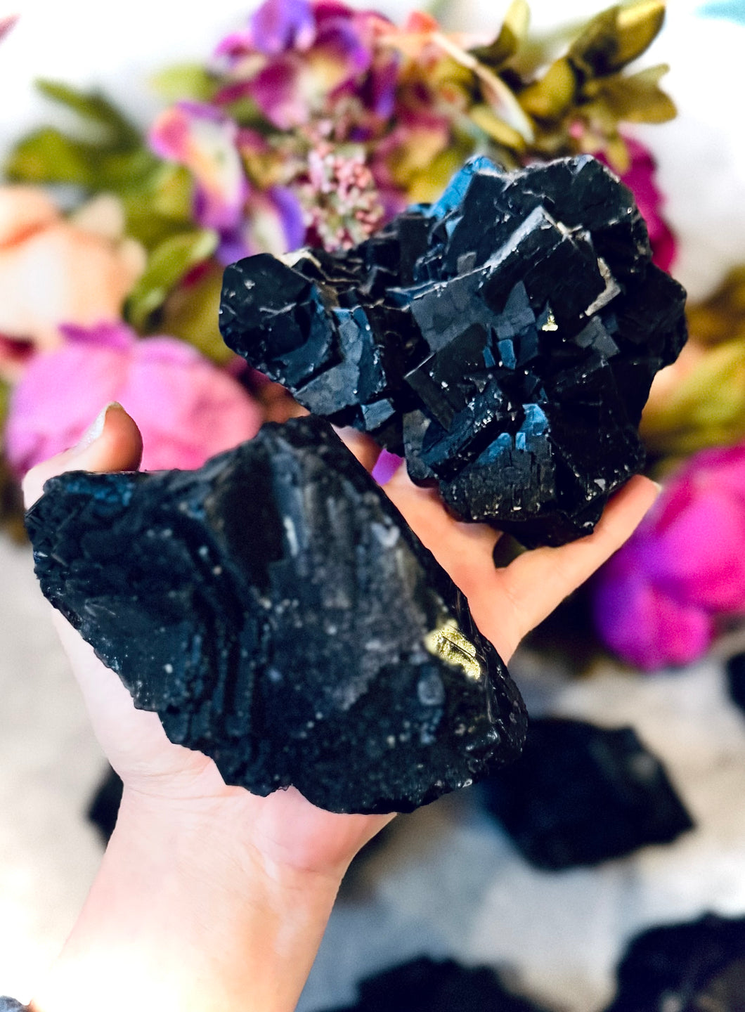 RARE Black Rose Fluorite Specimens, Fluoresce Red or Pink