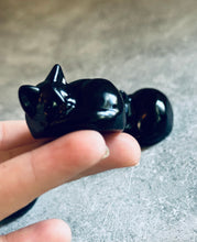 Load image into Gallery viewer, black cat figurine, black obsidian cat
