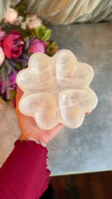 Load and play video in Gallery viewer, Selenite Hearts Bowl / Selenite Four Leaf Clover Bowl
