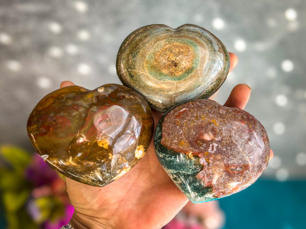 Ethically Sourced Ocean Jasper Hearts