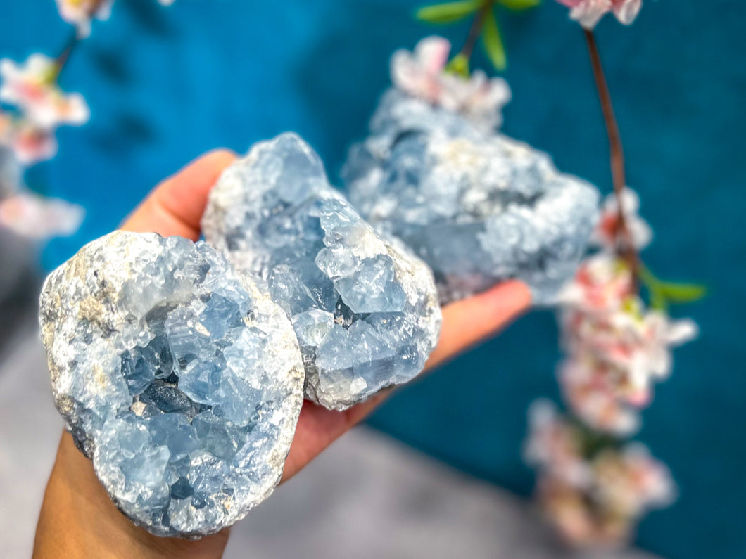 Ethically Sourced CELESTITE Clusters 25-450 Grams