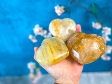 Load image into Gallery viewer, Golden Healer Hearts (also known as Yellow Hematoid Quartz)
