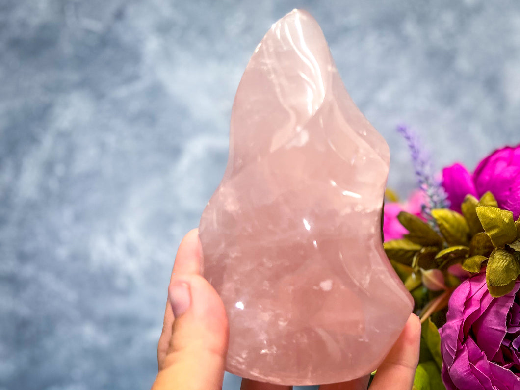 Ethically Sourced Rose Quartz Crystal Flame, 200-999 grams