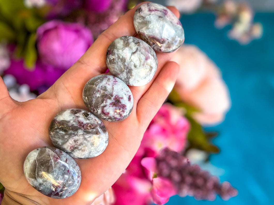 Small Red Tourmaline Palmstones, Rubellite Palm Stones